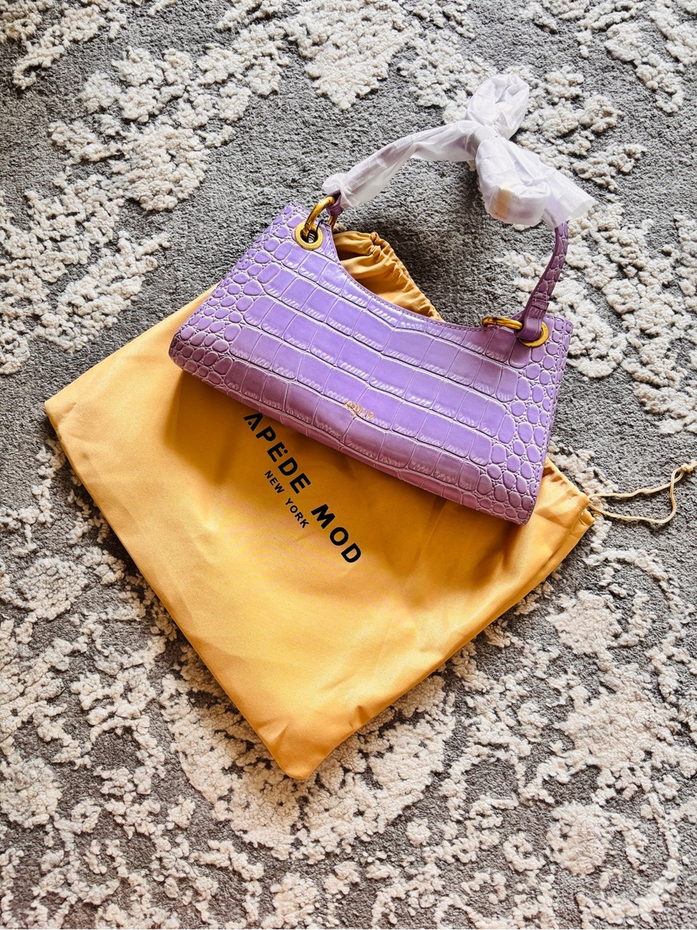 Apede Mod Lilac Croc-Embossed Shoulder Bag with Gold Hardware